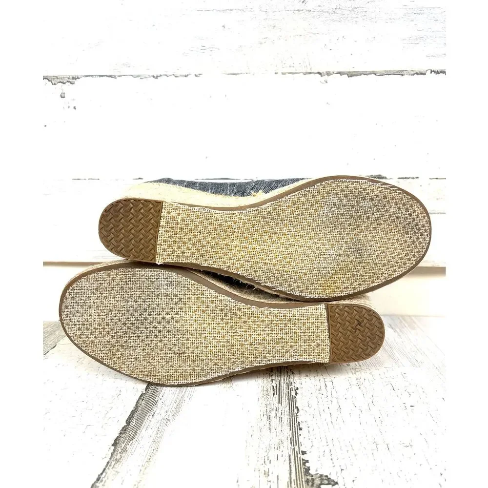 Toms Womens 8 Chambray Denim Wedge Espadrille Ankle Boots Boho Coastal
